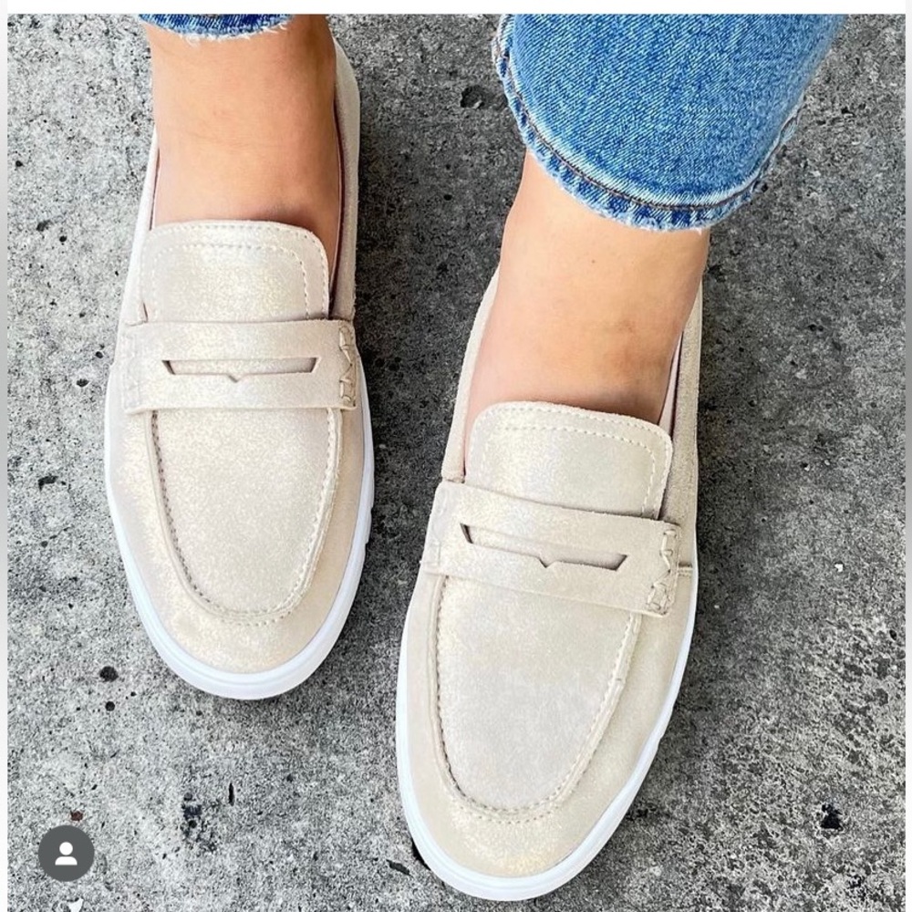 Vionic Gold Flats with Modern Penny Loafer Design